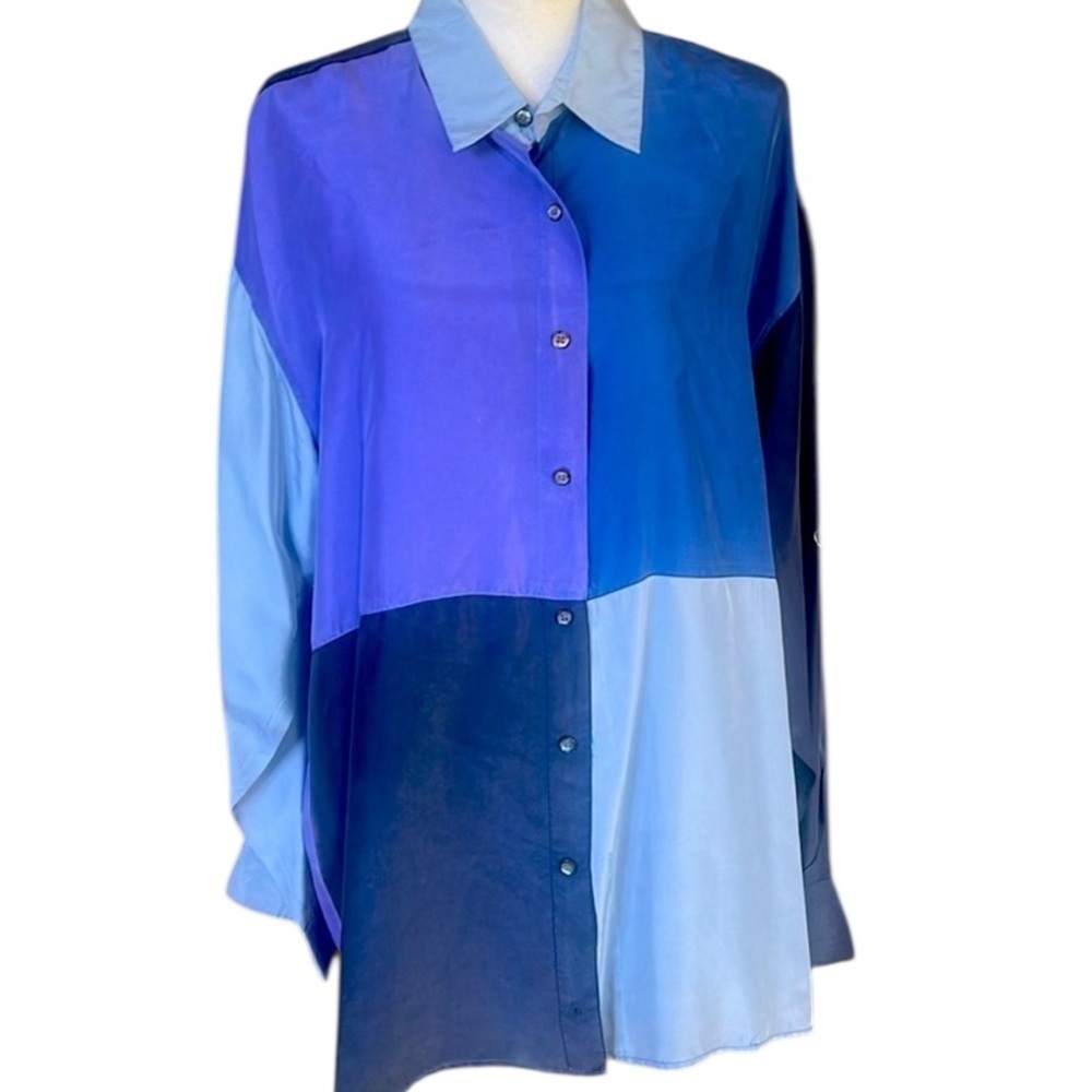 XINNO men’s color, Block 100% silk longsleeve dress shirt excellent condition - Picture 2 of 14
